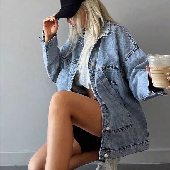 Light Blue Denim Jacket oversized women casual - Picture 9 of 9